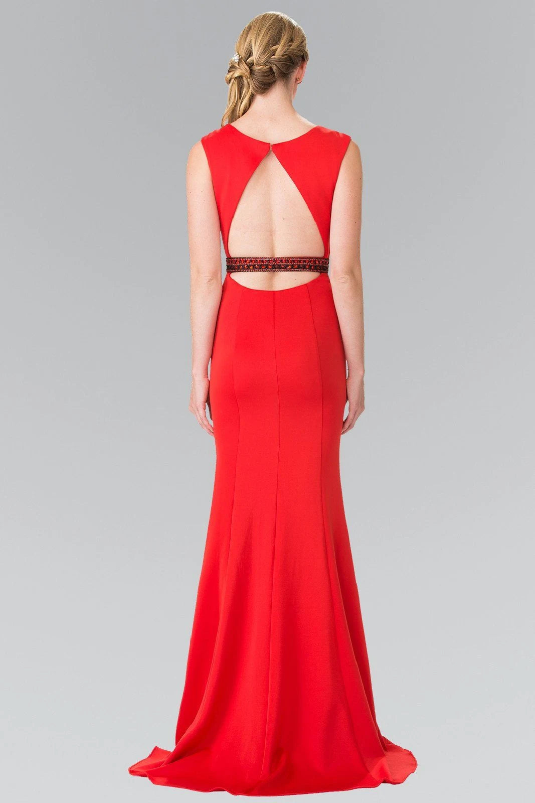 Elegant Mermaid Boat Neck Sleeveless Beaded Open Back Red Prom Gown