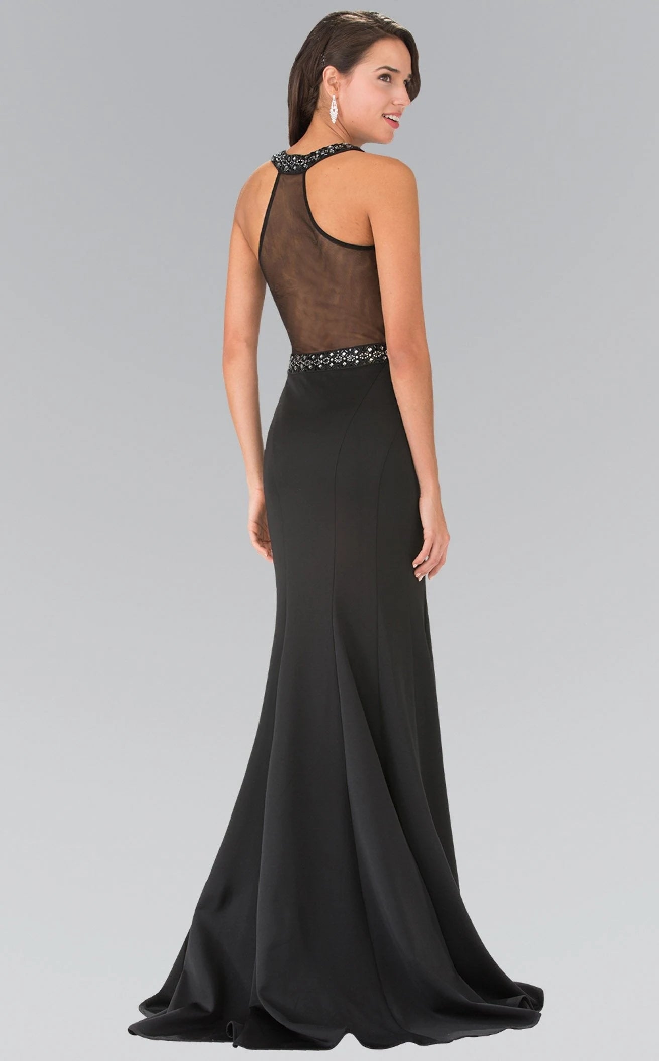Elegant Mermaid Halter Sleeveless Beaded Keyhole Black Floor-Length Prom Dress Women's Gown