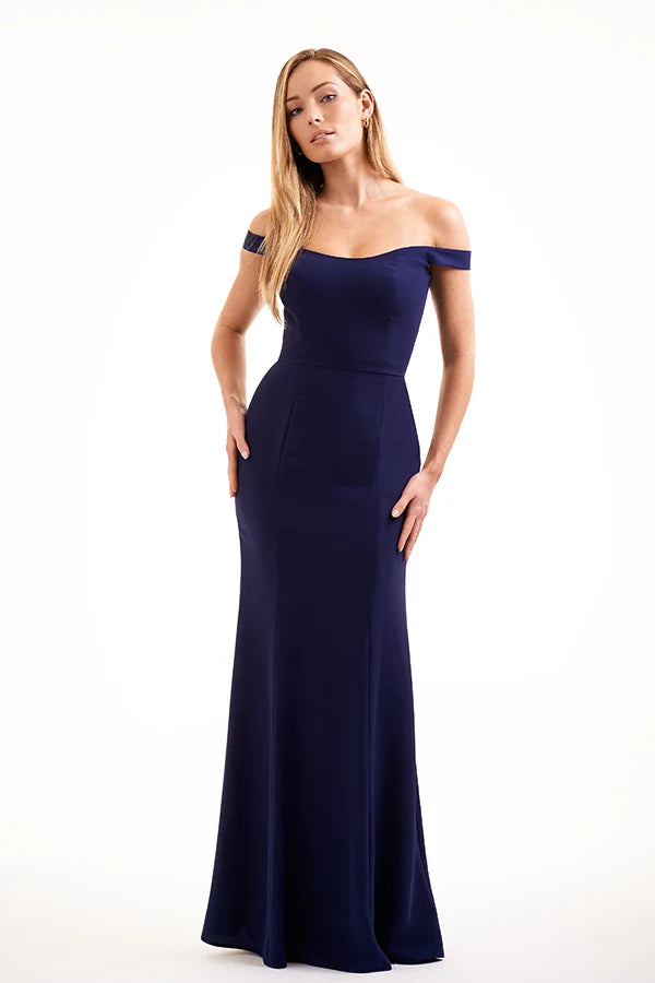 Elegant Mermaid Off-Shoulder Chic Formal Navy Blue Floor-Length Prom Dress For Women