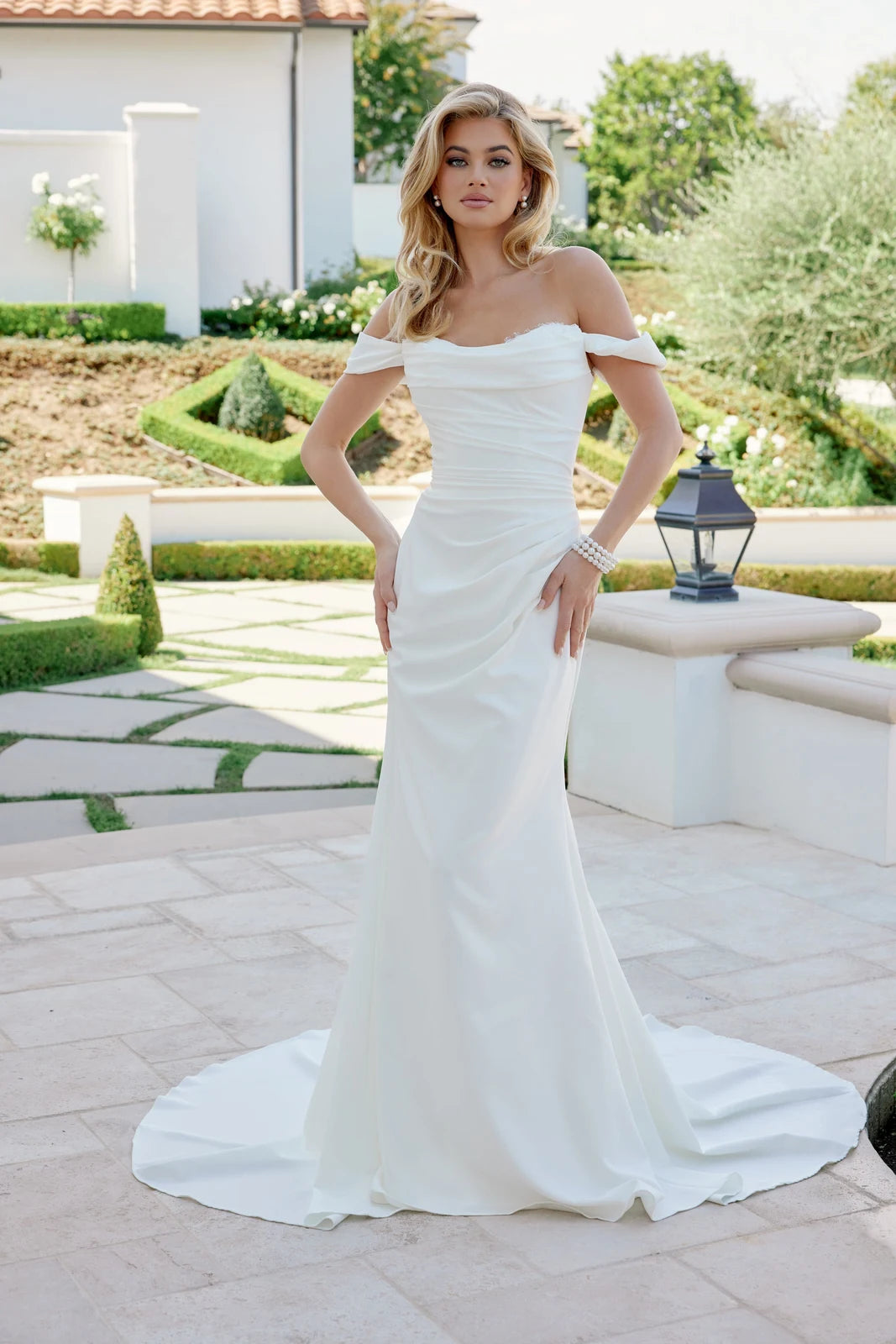 Elegant Mermaid Off-Shoulder Draped Ruched Ivory Floor-Length Prom Gown