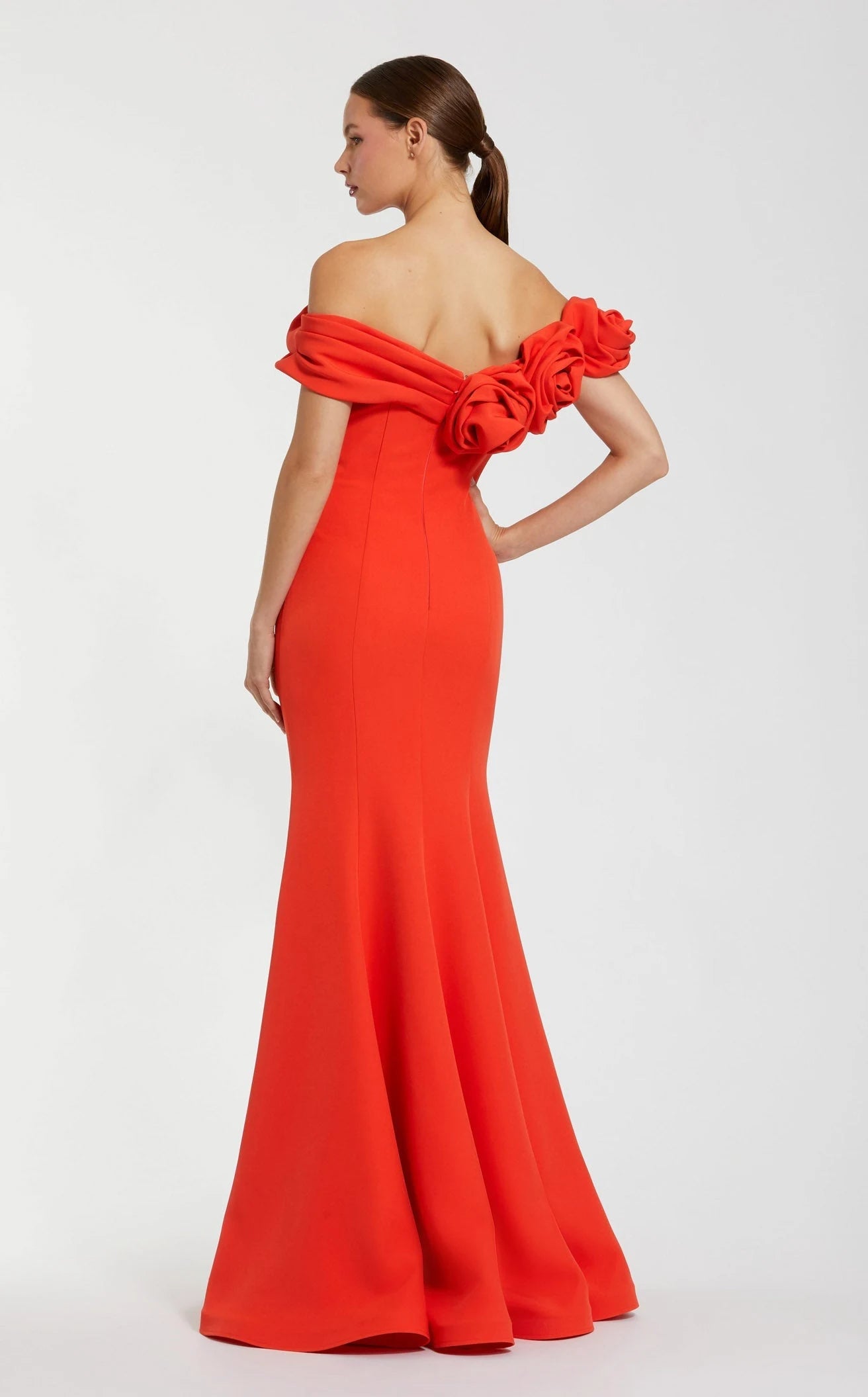 Elegant Mermaid Off-Shoulder Floral Vibrant Red Floor-Length Prom Gown Women