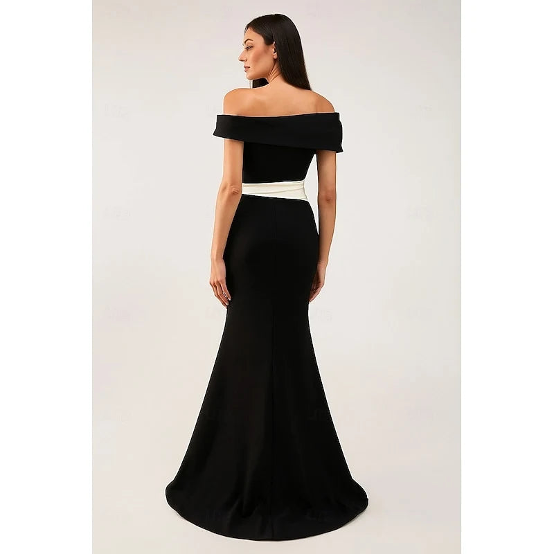 Elegant Mermaid Off-Shoulder Glamorous Two-Tone Black Floor-Length Evening Dresses Women's Gown