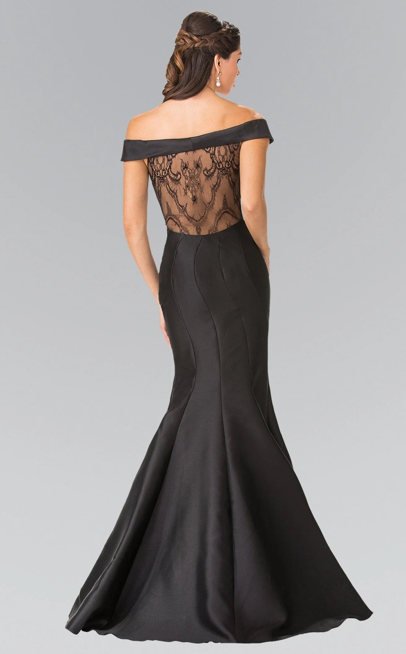 Elegant Mermaid Off-Shoulder Lace Back Black Floor-Length Prom Gown