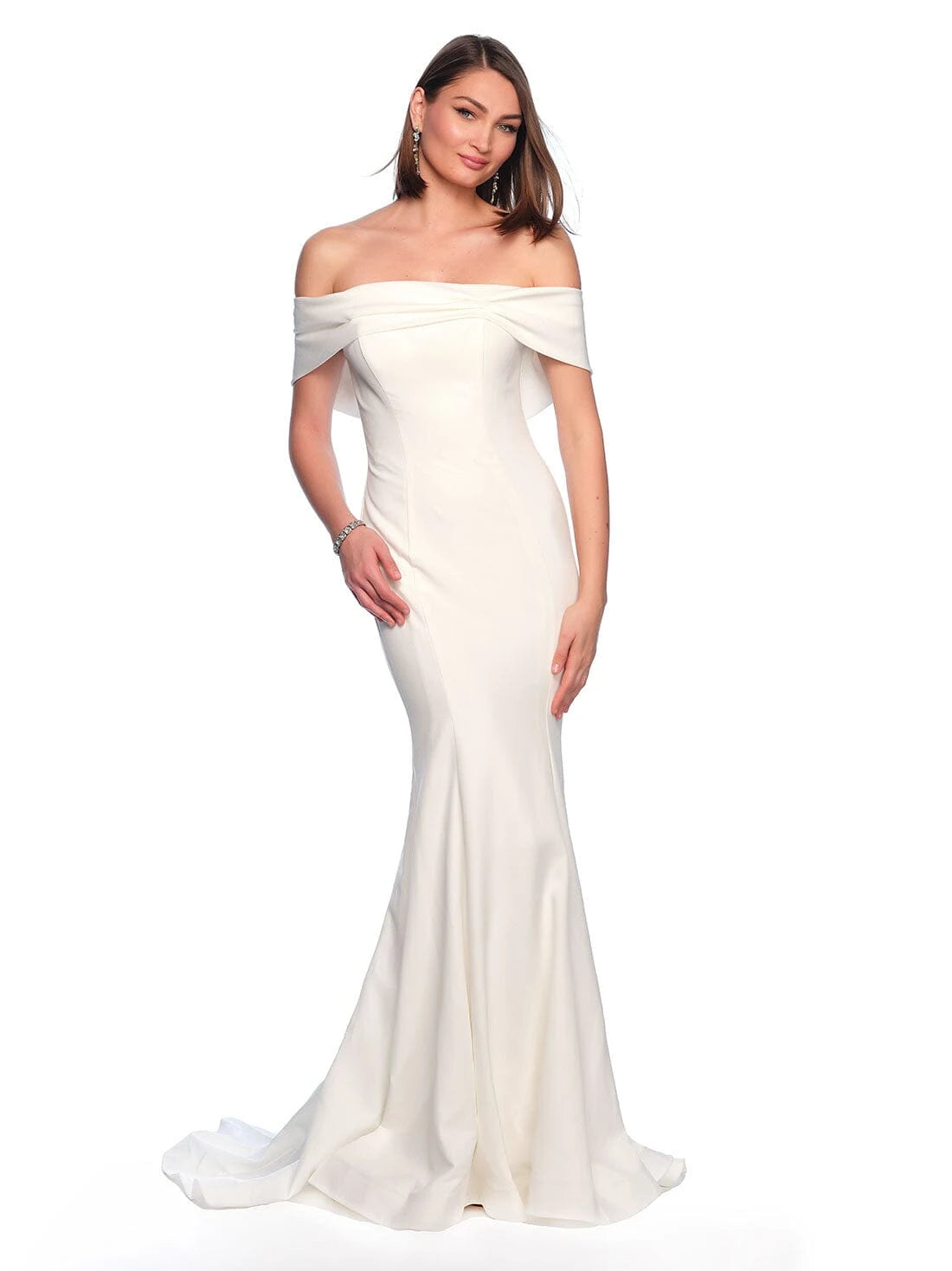 Elegant Mermaid Off-Shoulder Sleeveless Draped Classic Ivory Floor-Length Prom Dresses Women's Gown