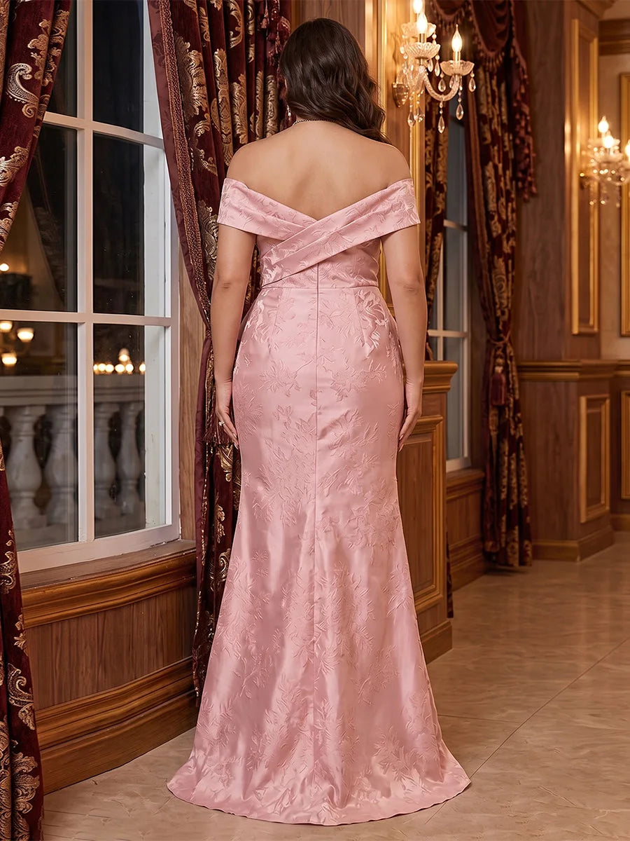 Elegant Mermaid Off-Shoulder Sweetheart Peplum Dusty Pink Floor-Length Prom Gown