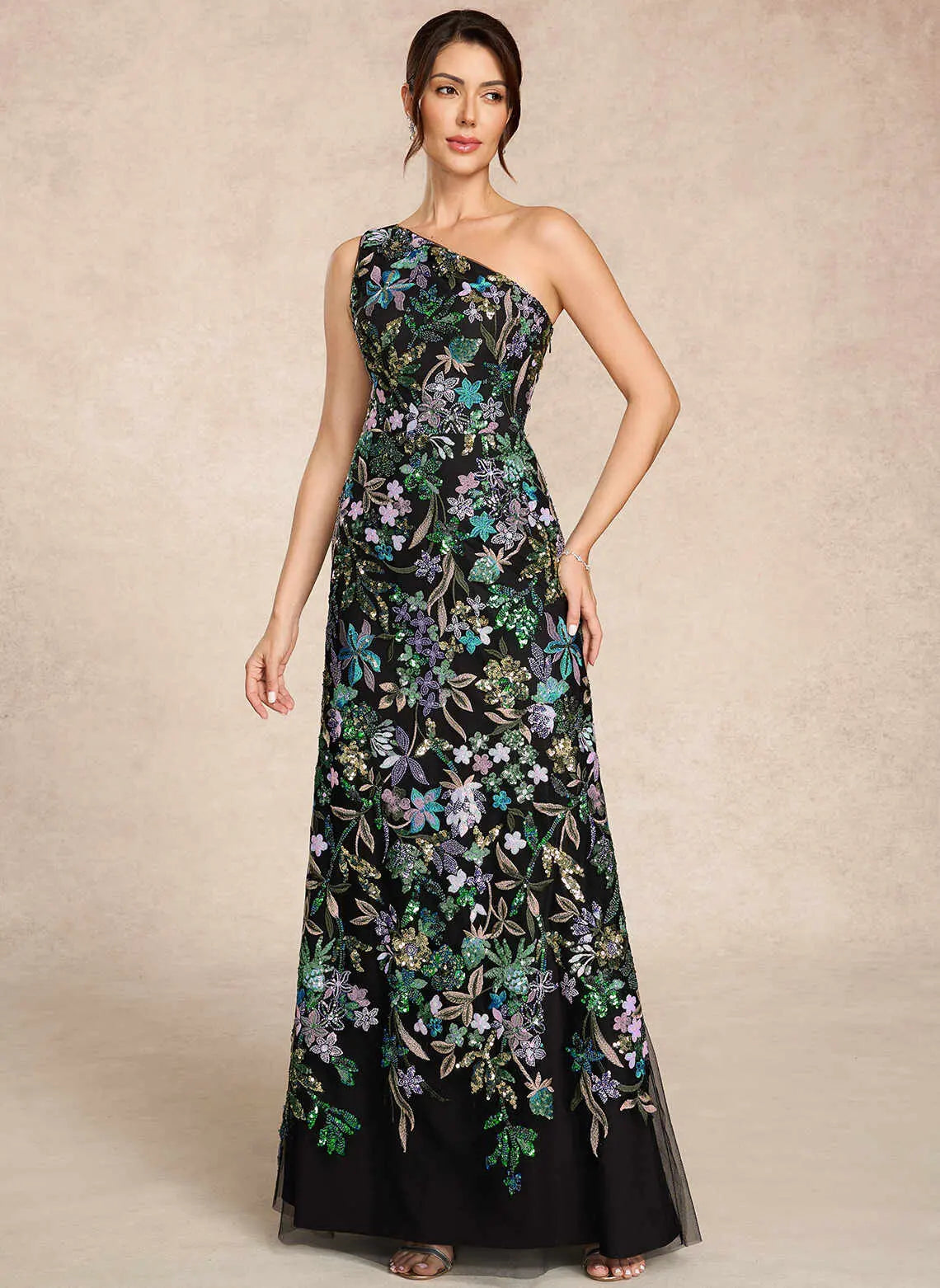 Elegant Mermaid One-Shoulder Sleeveless Sequin Black Mother Of The Bride Dress