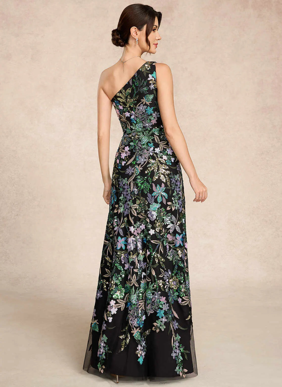 Elegant Mermaid One-Shoulder Sleeveless Sequin Black Mother Of The Bride Dress