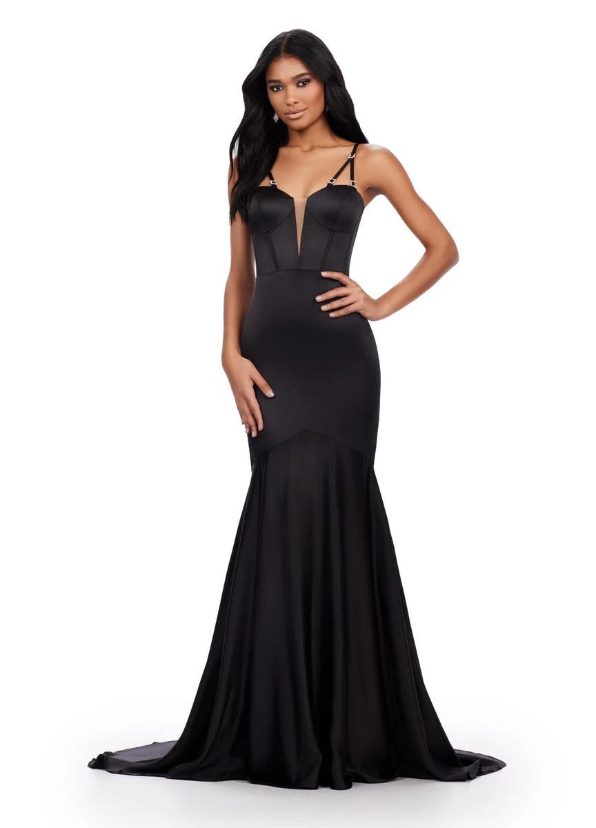 Elegant Mermaid Plunge V-Neck Sleeveless Strappy Black Floor-Length Prom Dresses Women's Gown