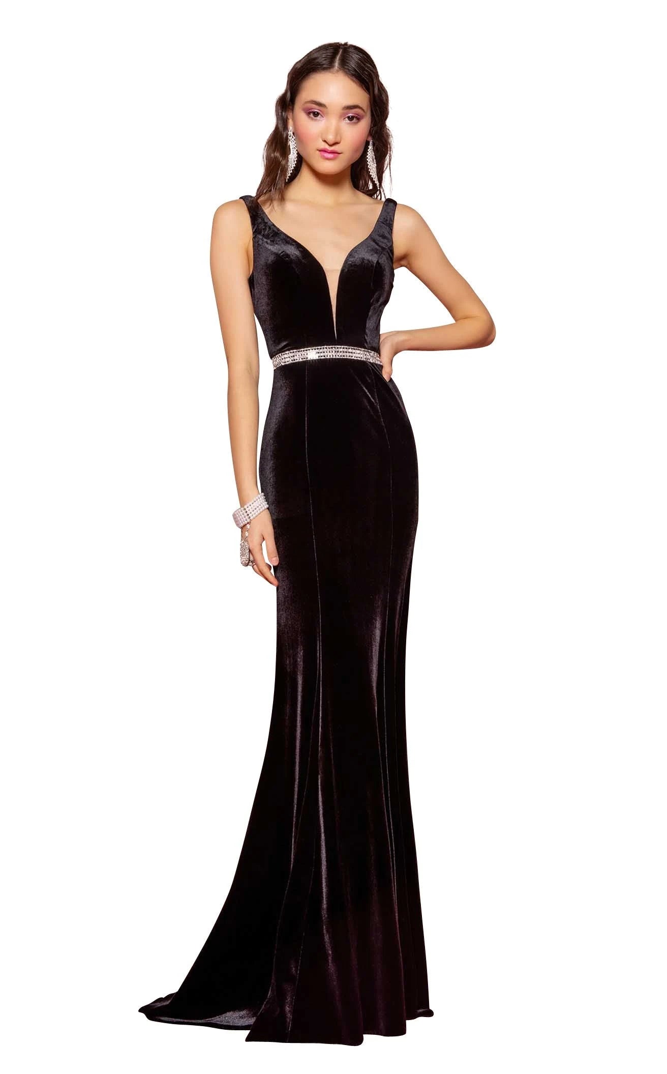 Elegant Mermaid Plunging V-Neck Sleeveless Sparkly Backless Midnight Blue Floor-Length Prom Gown
