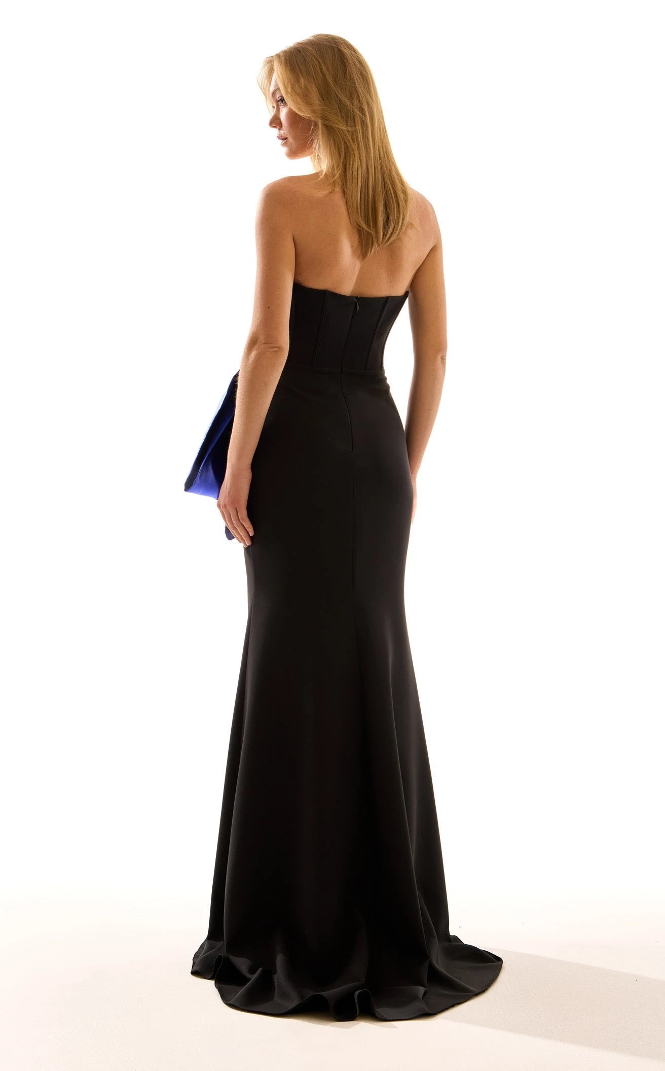 Elegant Mermaid Strapless Corset Bow Black Floor-Length Prom Dress Gown