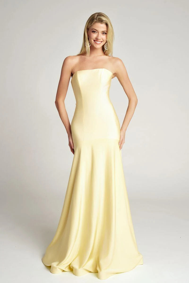Elegant Mermaid Strapless Glamorous Chic Pale Yellow Floor-Length Prom Dresses Women's Gown