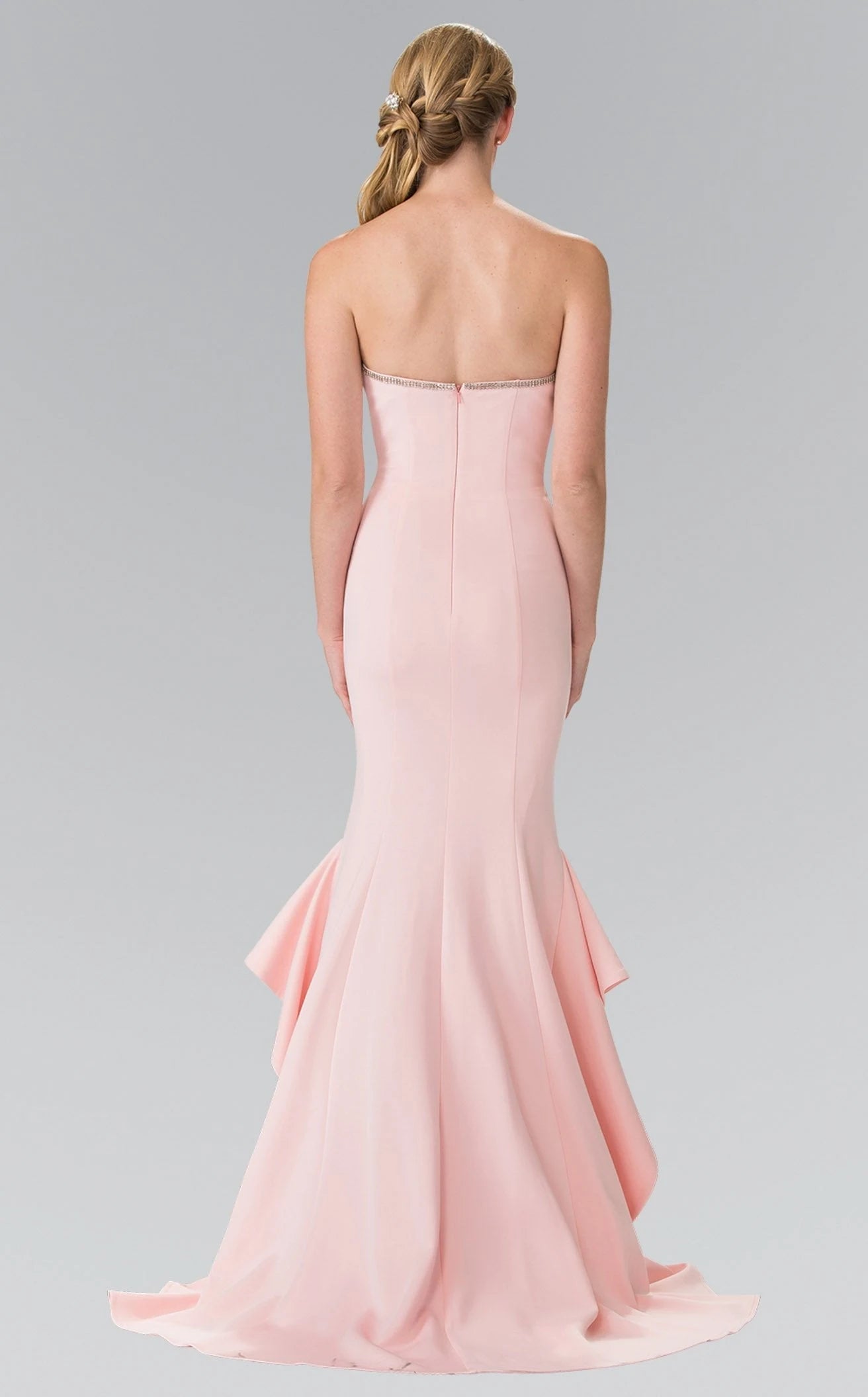 Elegant Mermaid Strapless Ruffled Blush Pink Floor-Length Prom Dress Women's Gown