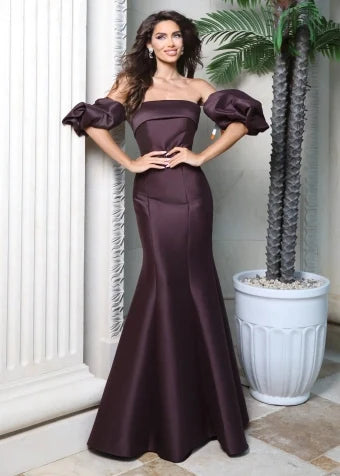 Elegant Mermaid Strapless Sleeved Chic Brown Maxi Prom Dresses Women Gown