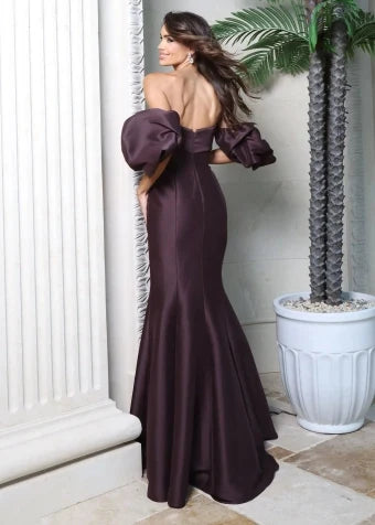 Elegant Mermaid Strapless Sleeved Chic Brown Maxi Prom Dresses Women Gown