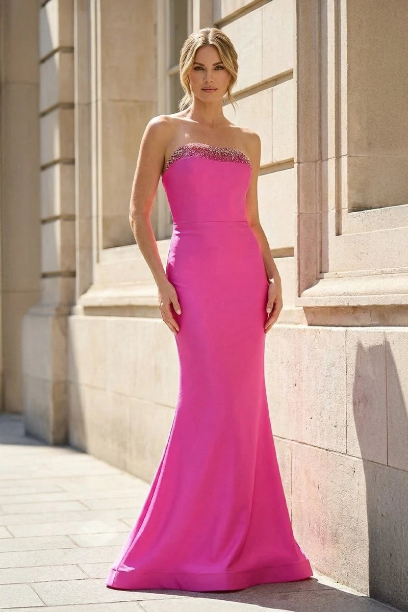 Elegant Mermaid Strapless Sleeveless Beaded Corset Pink Long Prom Dresses Women