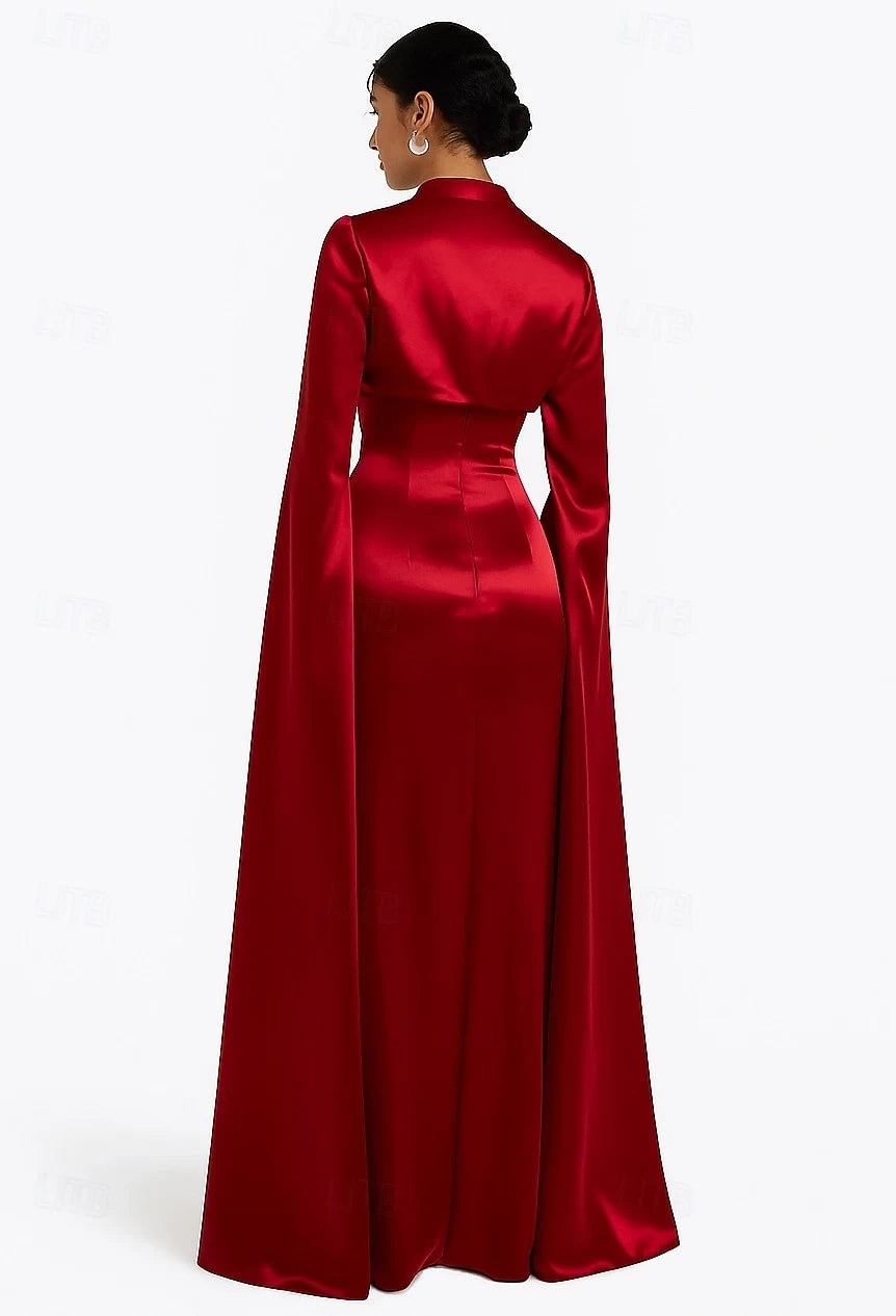 Elegant Mermaid Strapless With Cape Dramatic Red Floor-Length Evening Gown