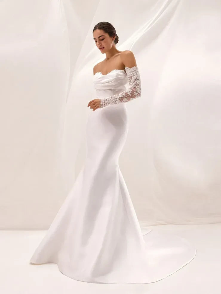 Elegant Mermaid Sweetheart Detachable Lace White Floor-Length Wedding Dresses Gown