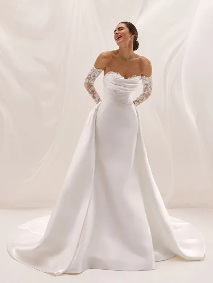 Elegant Mermaid Sweetheart Detachable Lace White Floor-Length Wedding Dresses Gown