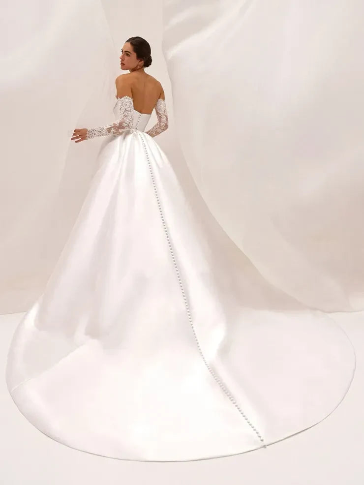 Elegant Mermaid Sweetheart Detachable Lace White Floor-Length Wedding Dresses Gown