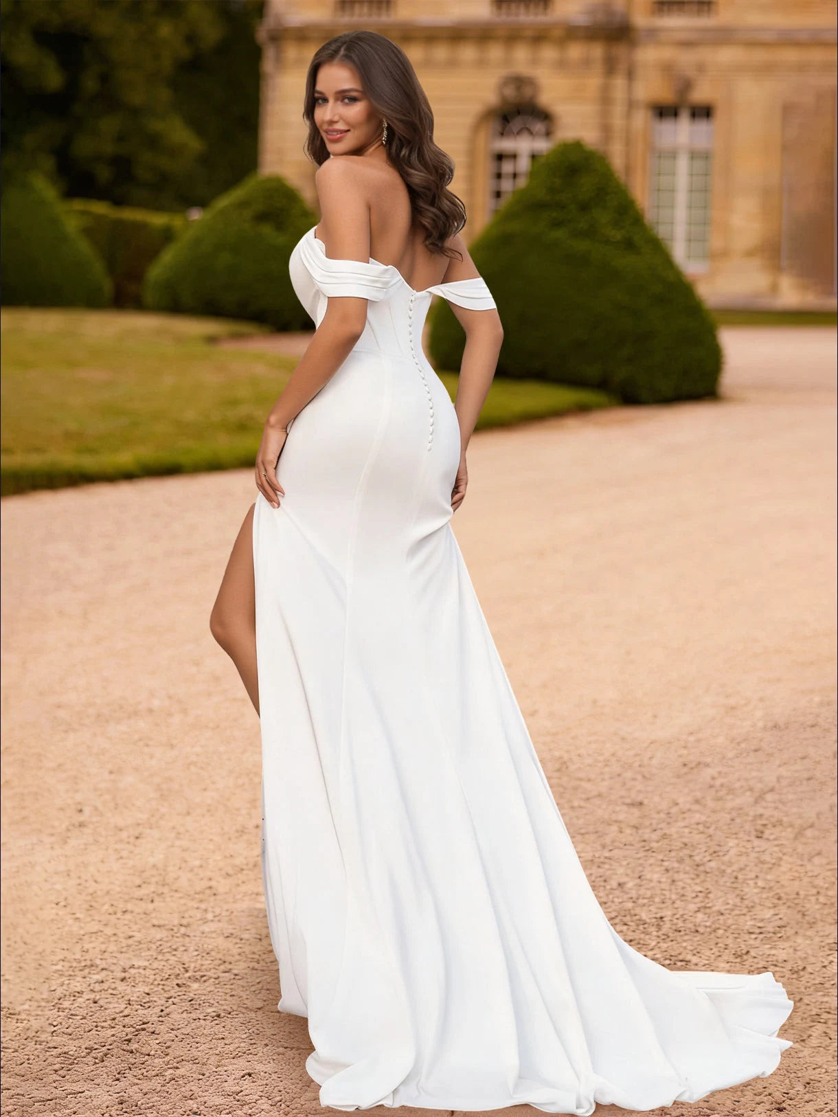 Elegant Mermaid Sweetheart Off-Shoulder Ruched High Slit White Floor-Length Prom Dresses Gown