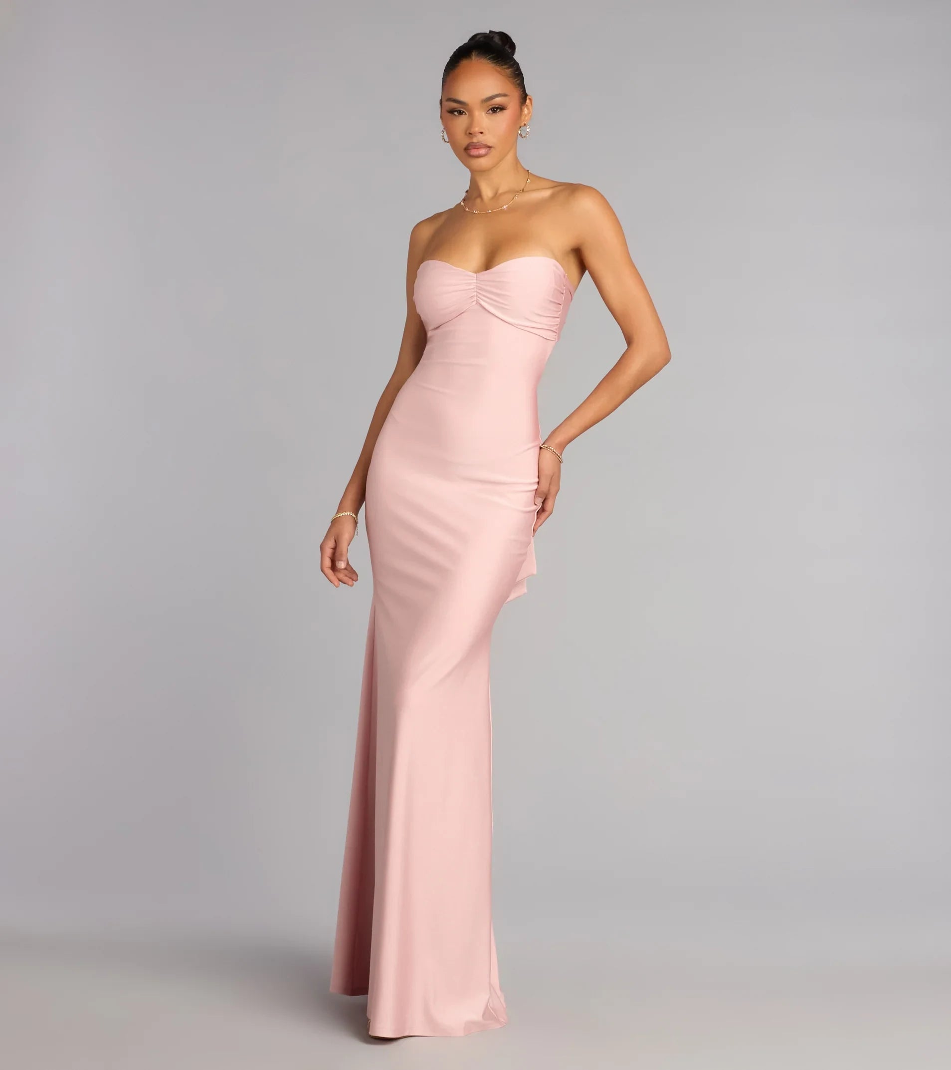 Elegant Mermaid Sweetheart Ruched Tie-Back Pink Floor-Length Prom Dress