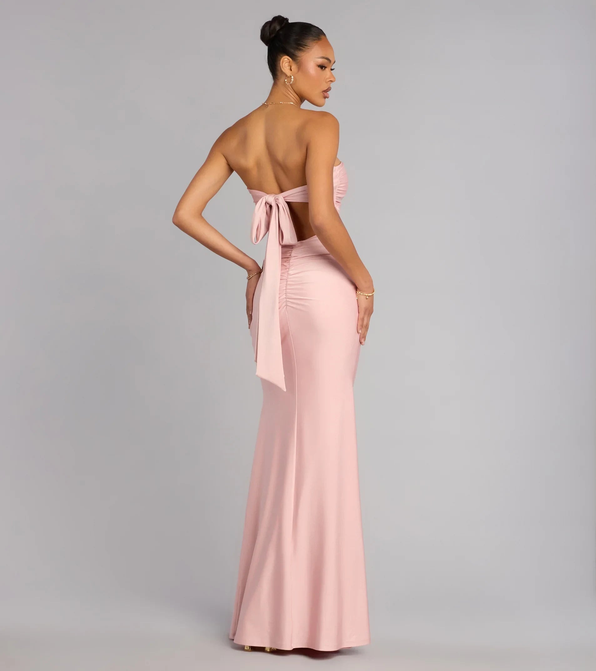Elegant Mermaid Sweetheart Ruched Tie-Back Pink Floor-Length Prom Dress