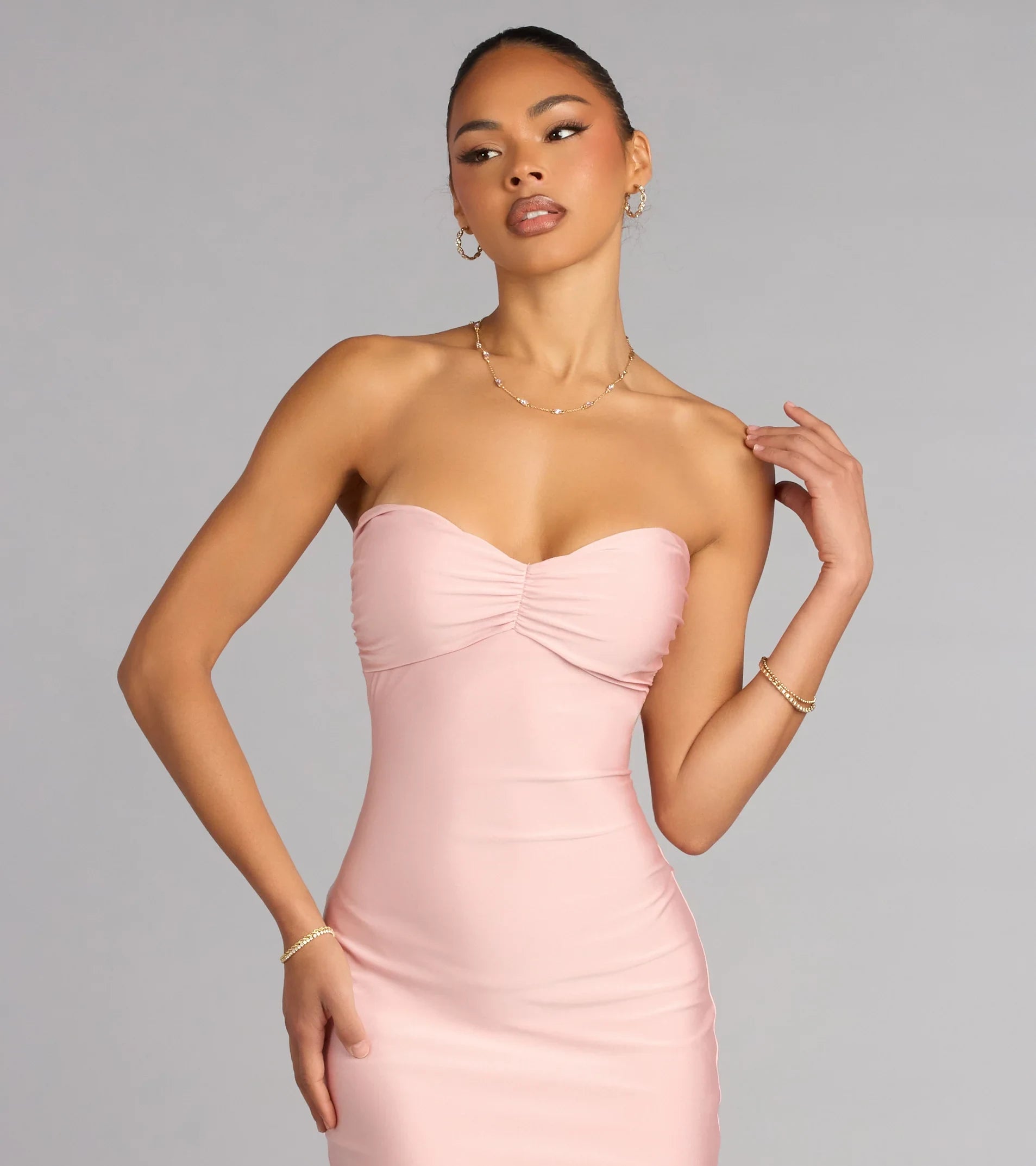 Elegant Mermaid Sweetheart Ruched Tie-Back Pink Floor-Length Prom Dress