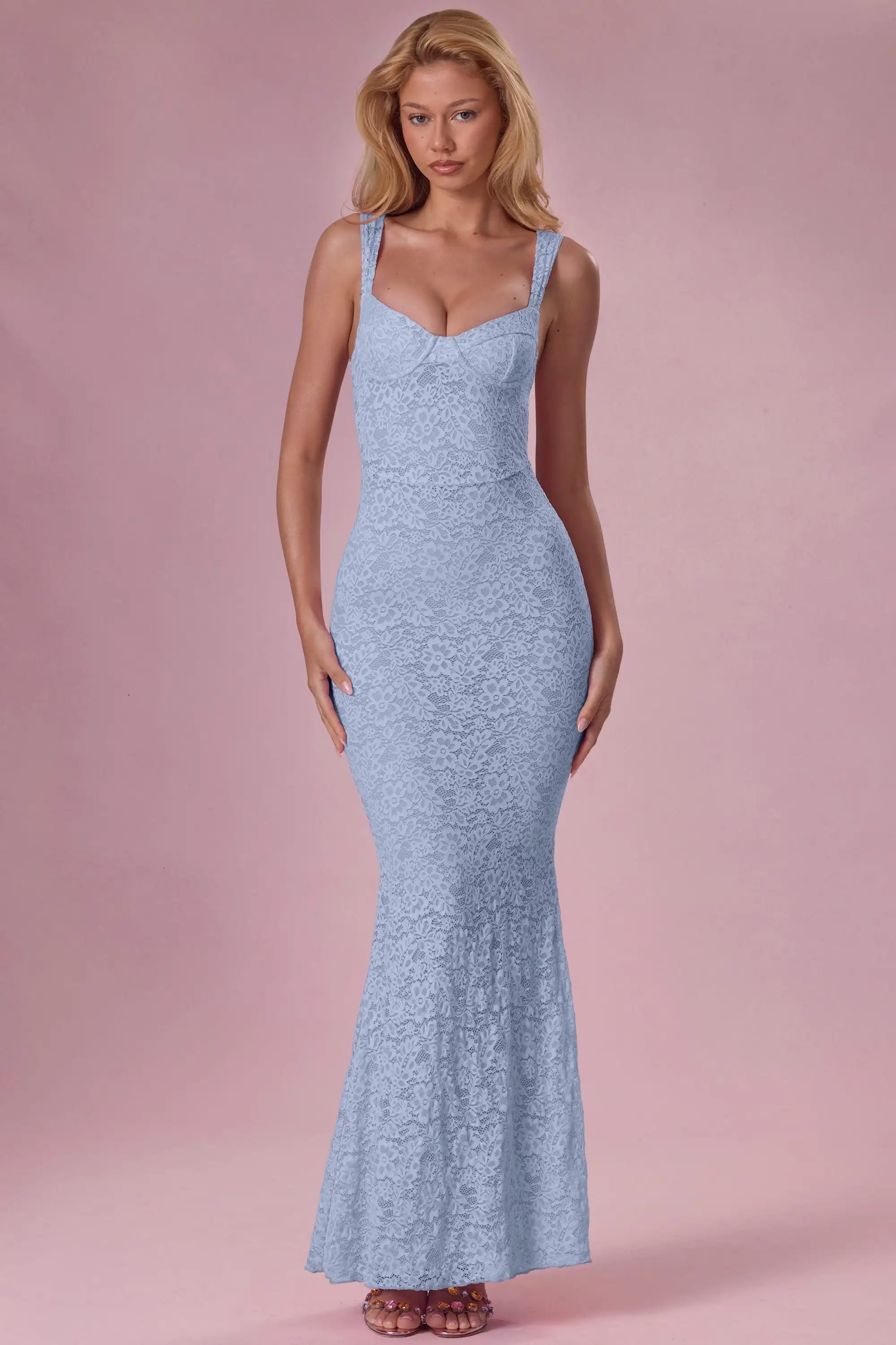 Elegant Mermaid Sweetheart Sleeveless Backless Dusty Blue Floor-Length Prom Dresses Women's Gown