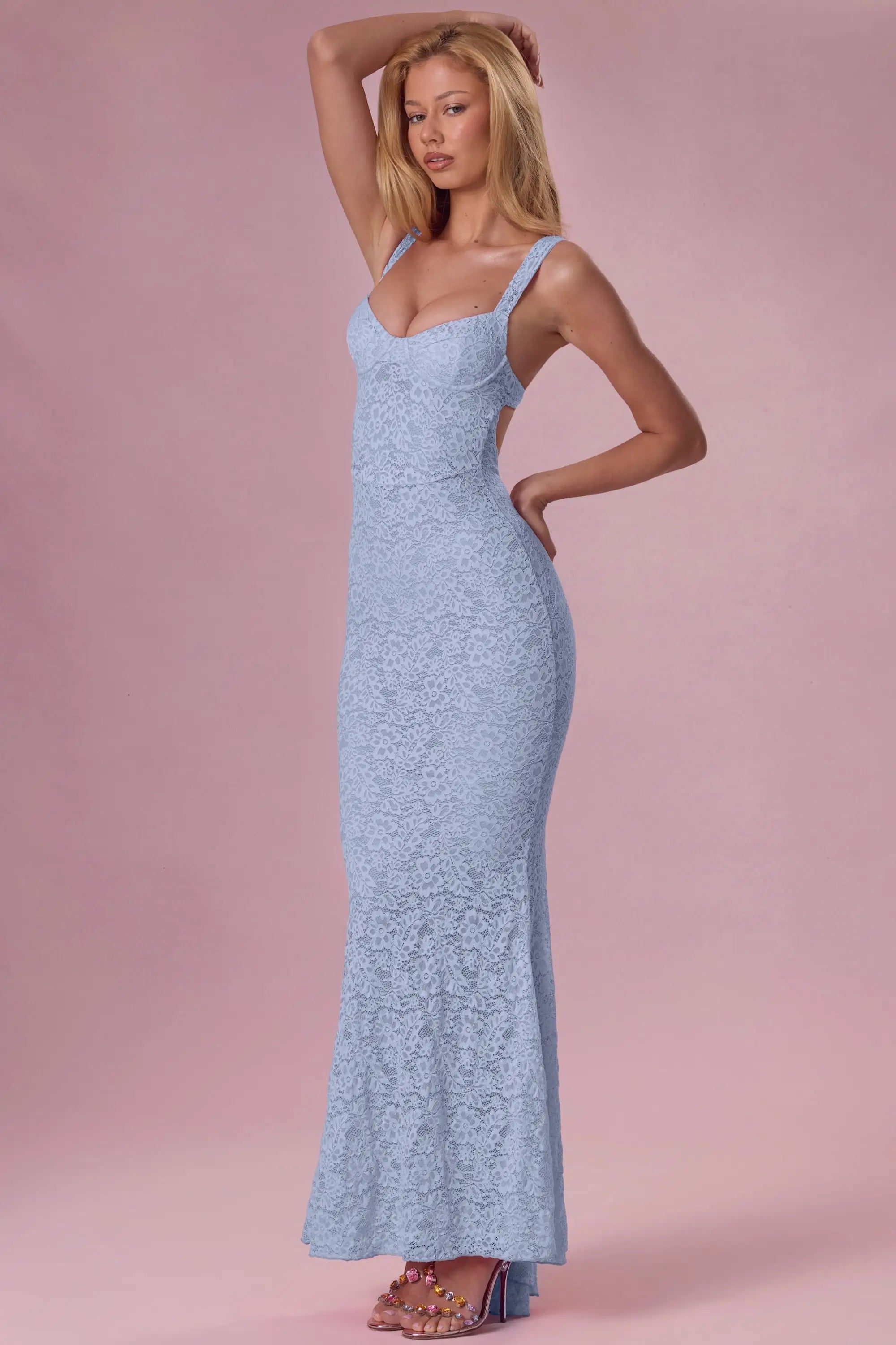 Elegant Mermaid Sweetheart Sleeveless Backless Dusty Blue Floor-Length Prom Dresses Women's Gown
