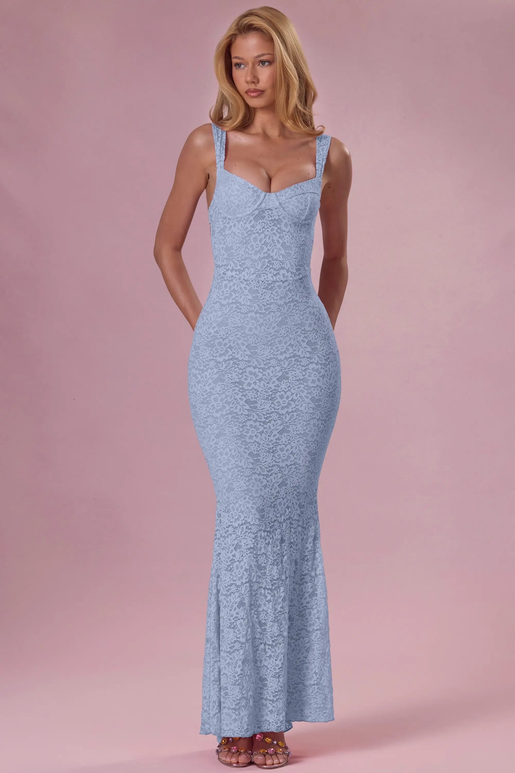 Elegant Mermaid Sweetheart Sleeveless Backless Dusty Blue Floor-Length Prom Dresses Women's Gown