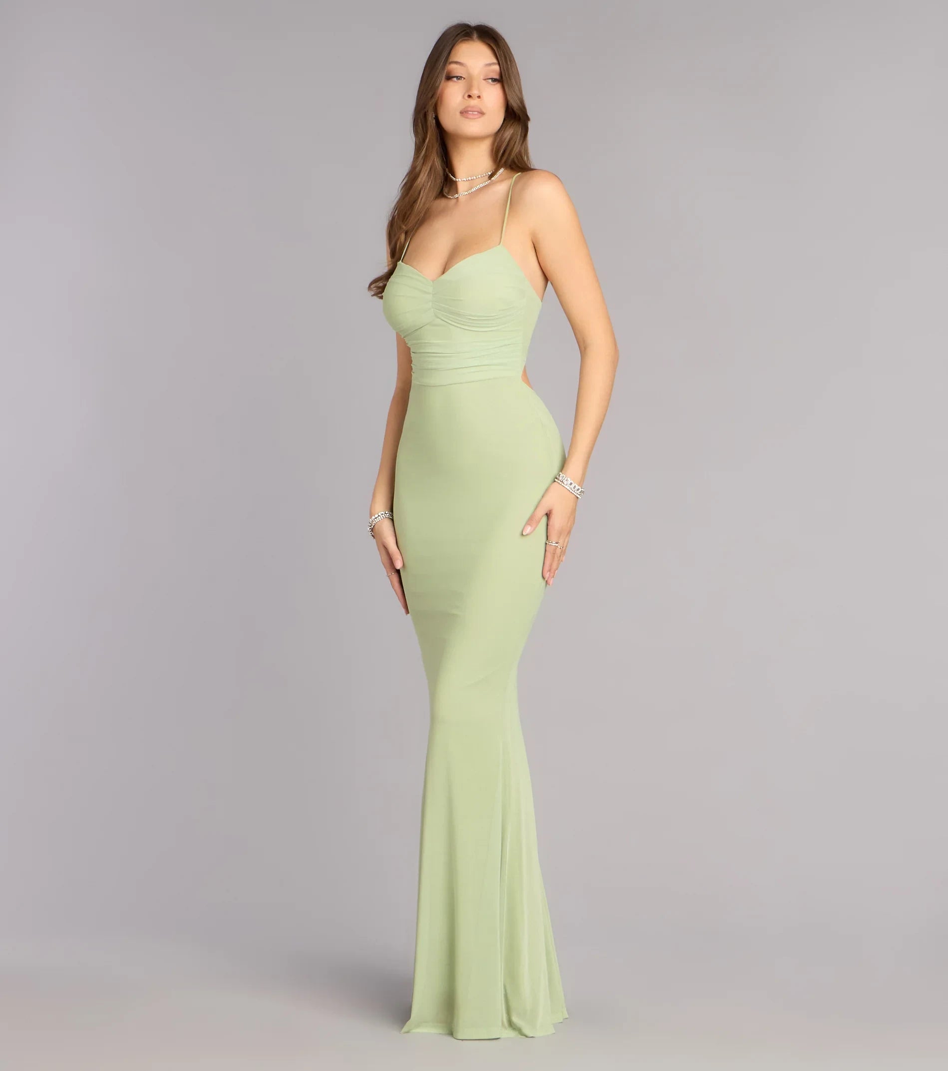 Elegant Mermaid Sweetheart Sleeveless Backless Sage Green Floor-Length Prom Dress Gown