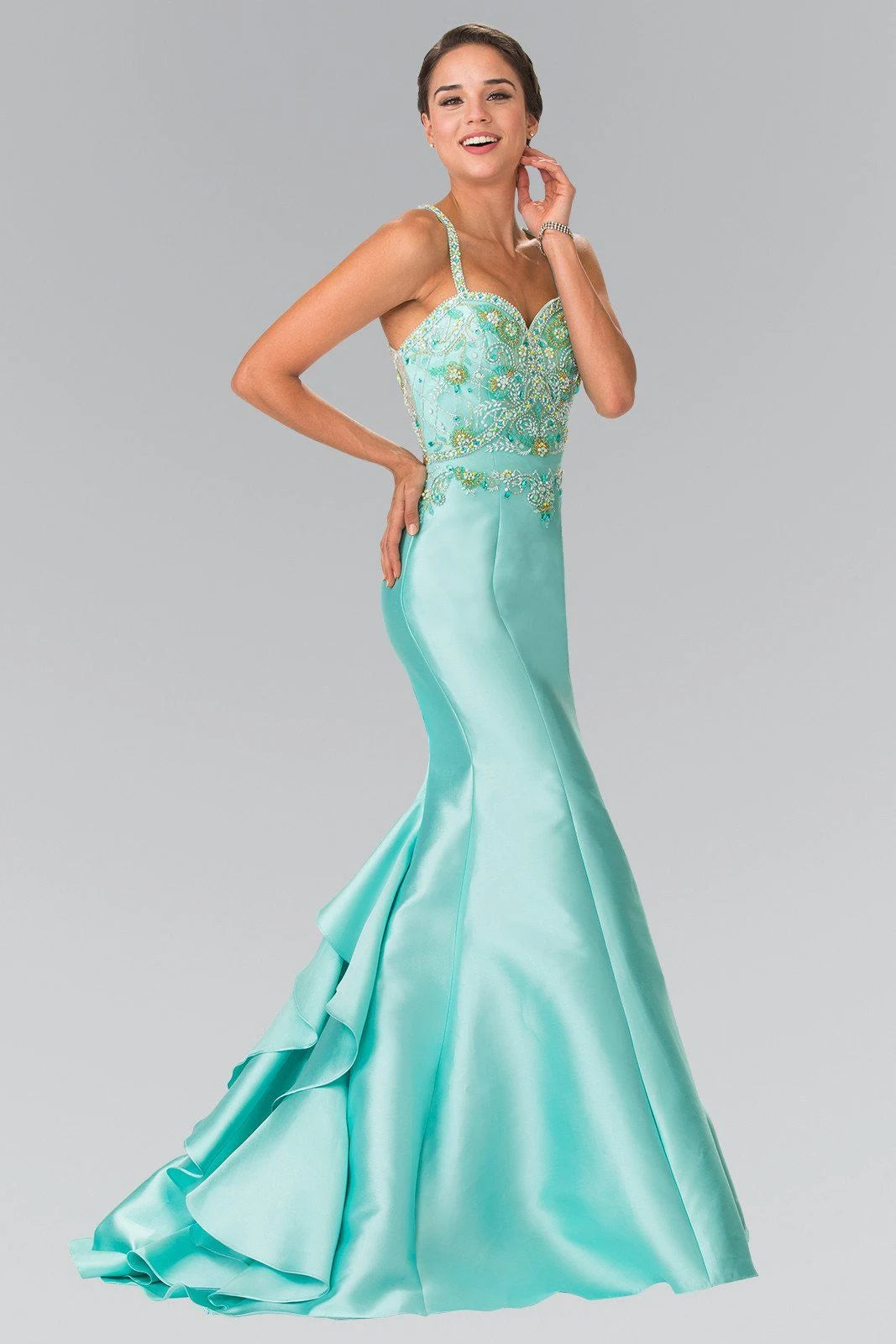 Elegant Mermaid Sweetheart Sleeveless Beaded Open-Back Teal Floor-Length Prom Gown