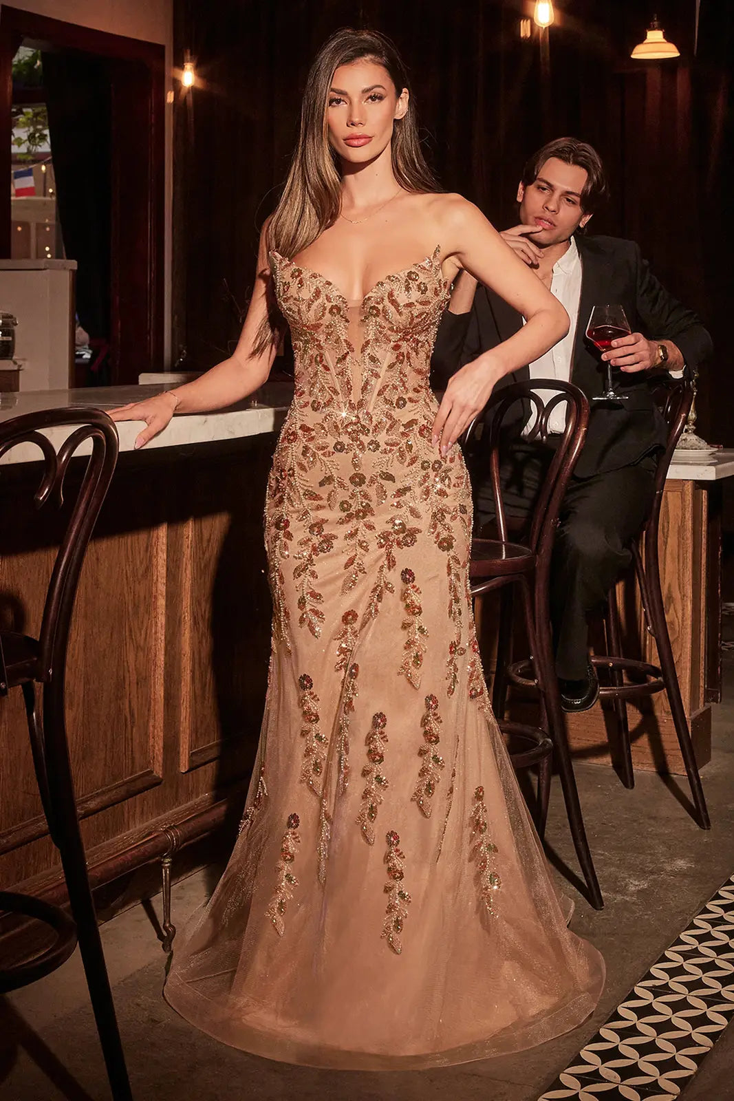 Elegant Mermaid Sweetheart Sleeveless Beaded Sequin Champagne Floor-Length Prom Dresses Women's Gown