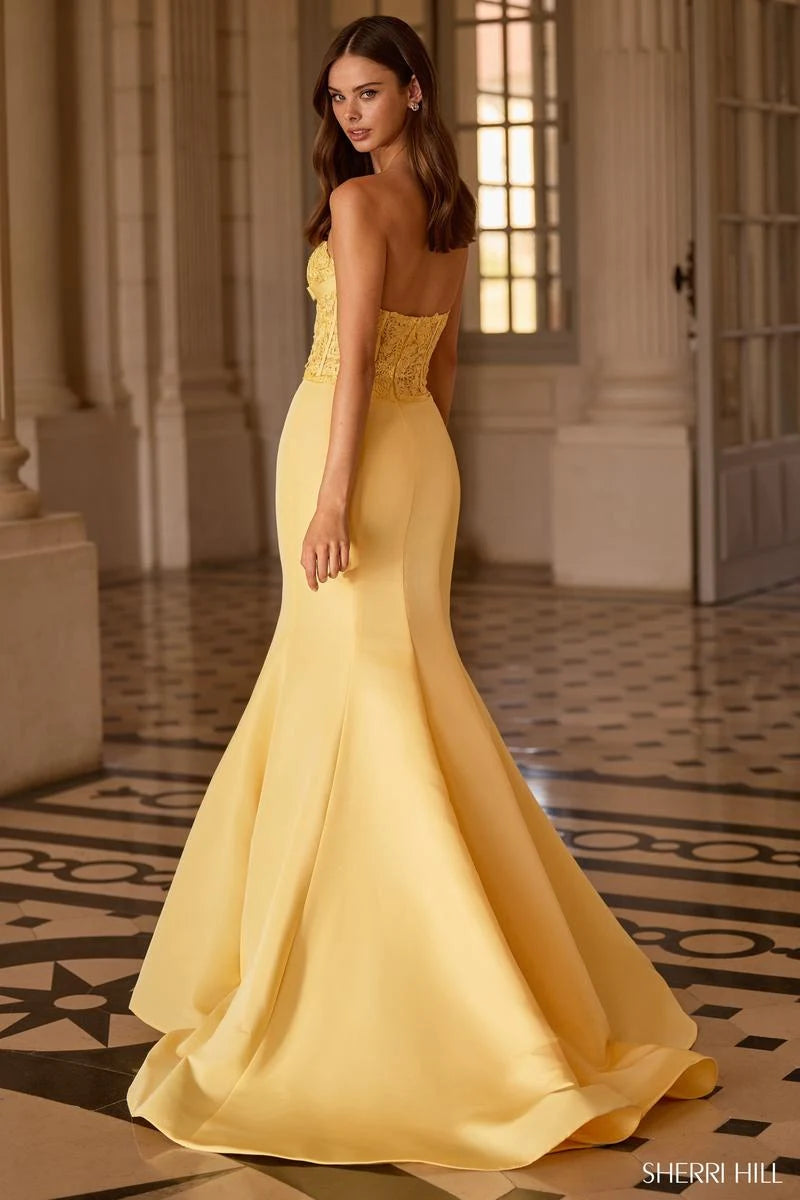 Elegant Mermaid Sweetheart Sleeveless Corset Bow Yellow Floor-Length Prom Gown