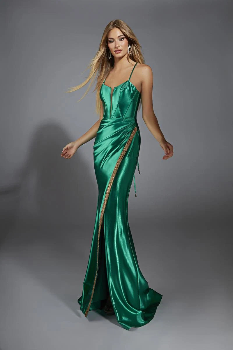 Elegant Mermaid Sweetheart Sleeveless High Slit Ruched Emerald Green Floor-Length Prom Dress