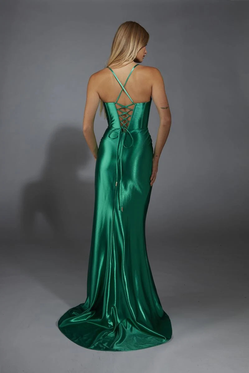 Elegant Mermaid Sweetheart Sleeveless High Slit Ruched Emerald Green Floor-Length Prom Dress