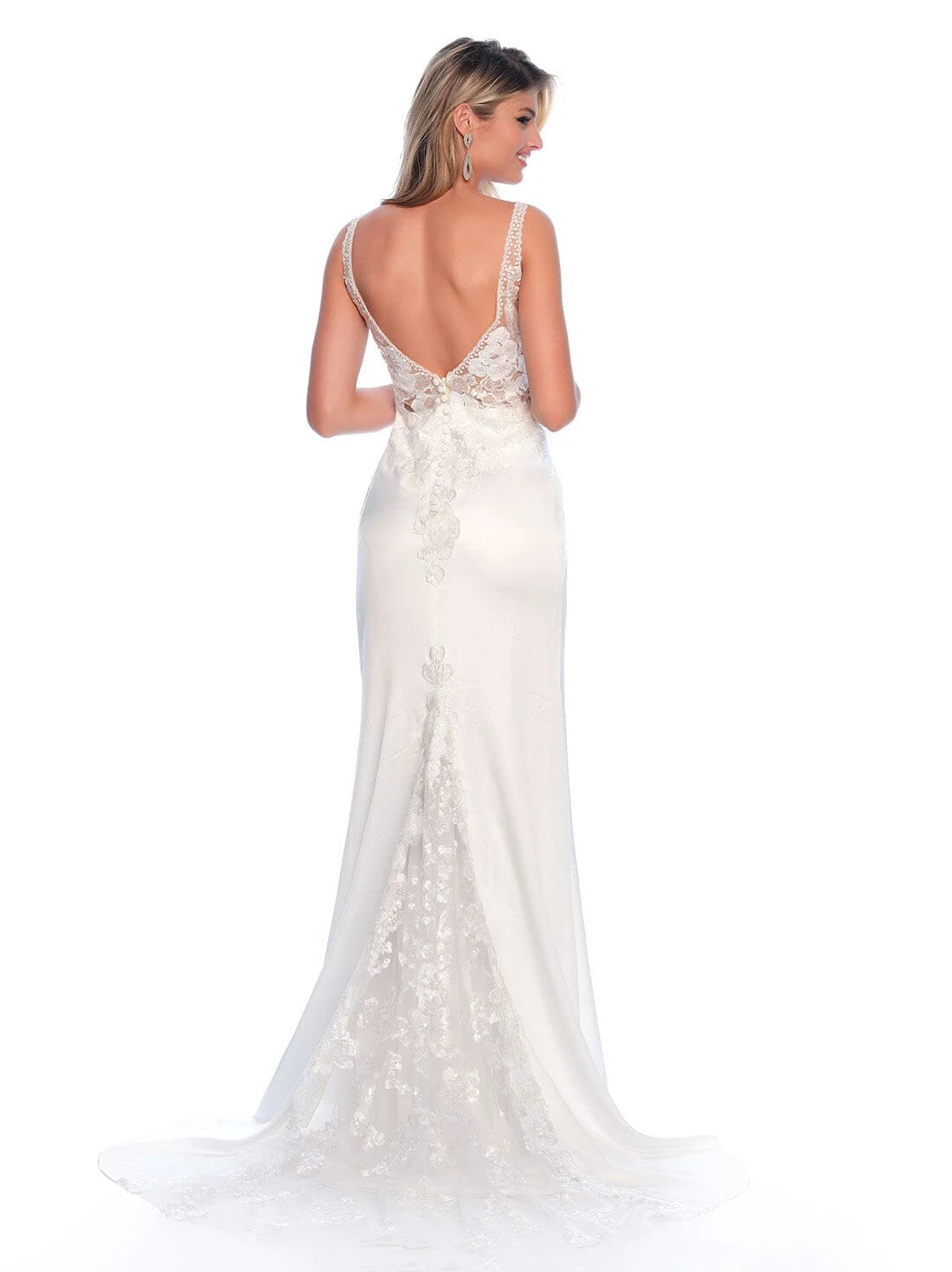 Elegant Mermaid V-Neck Sleeveless Applique Open Back Ivory Floor-Length Prom Gown