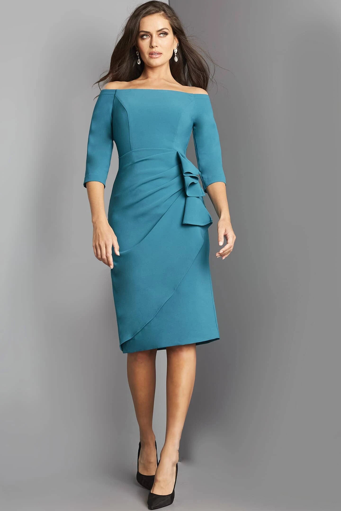 Elegant Off-Shoulder Sheath Draped Teal Knee-Length Homecoming Women's Dress