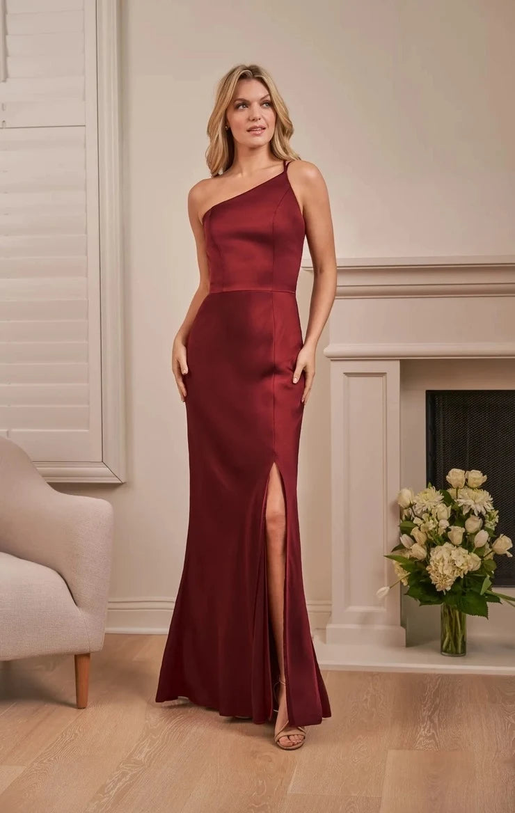 Elegant One-Shoulder Mermaid High Slit Burgundy Floor-Length Prom Dress