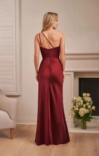 Elegant One-Shoulder Mermaid High Slit Burgundy Floor-Length Prom Dress