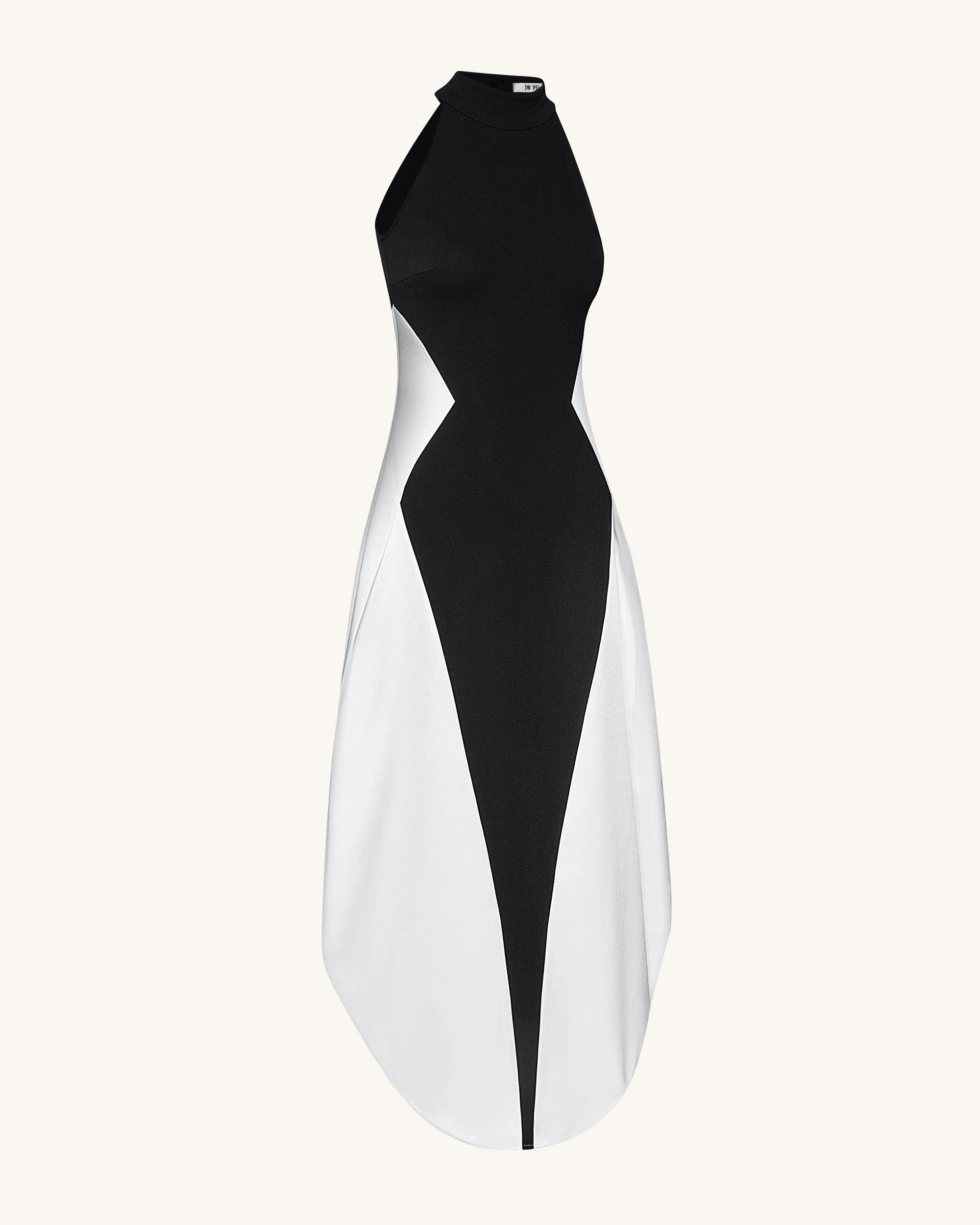 Elegant Sculptural Halter Sleeveless Color-Block Black White Midi Prom Gown