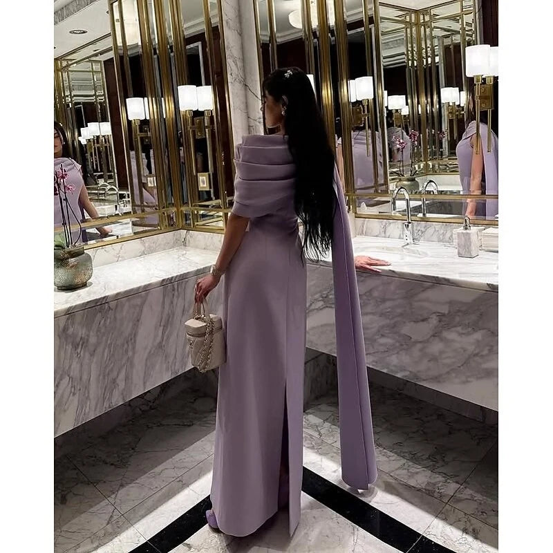 Elegant Sheath Asymmetrical Draped Sleeveless Chic Lavender Floor-Length Evening Gown for Women