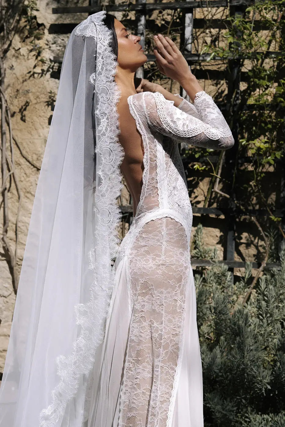 Elegant Sheath Bateau Long Sleeve Lace Open Back Ivory Floor-Length Wedding Gown