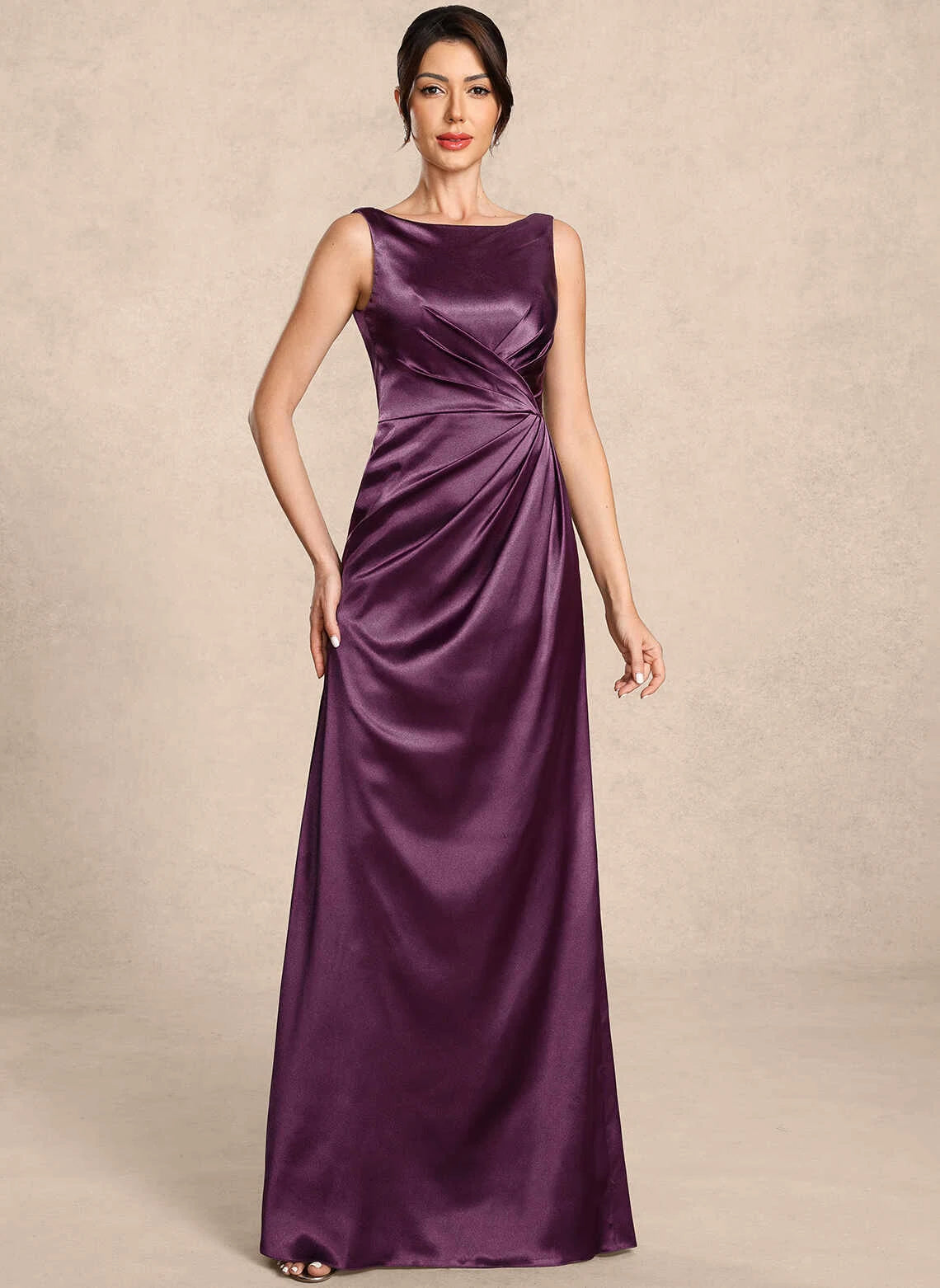 Elegant Sheath Bateau Sleeveless Pleated Purple Mother Of The Bride Dress