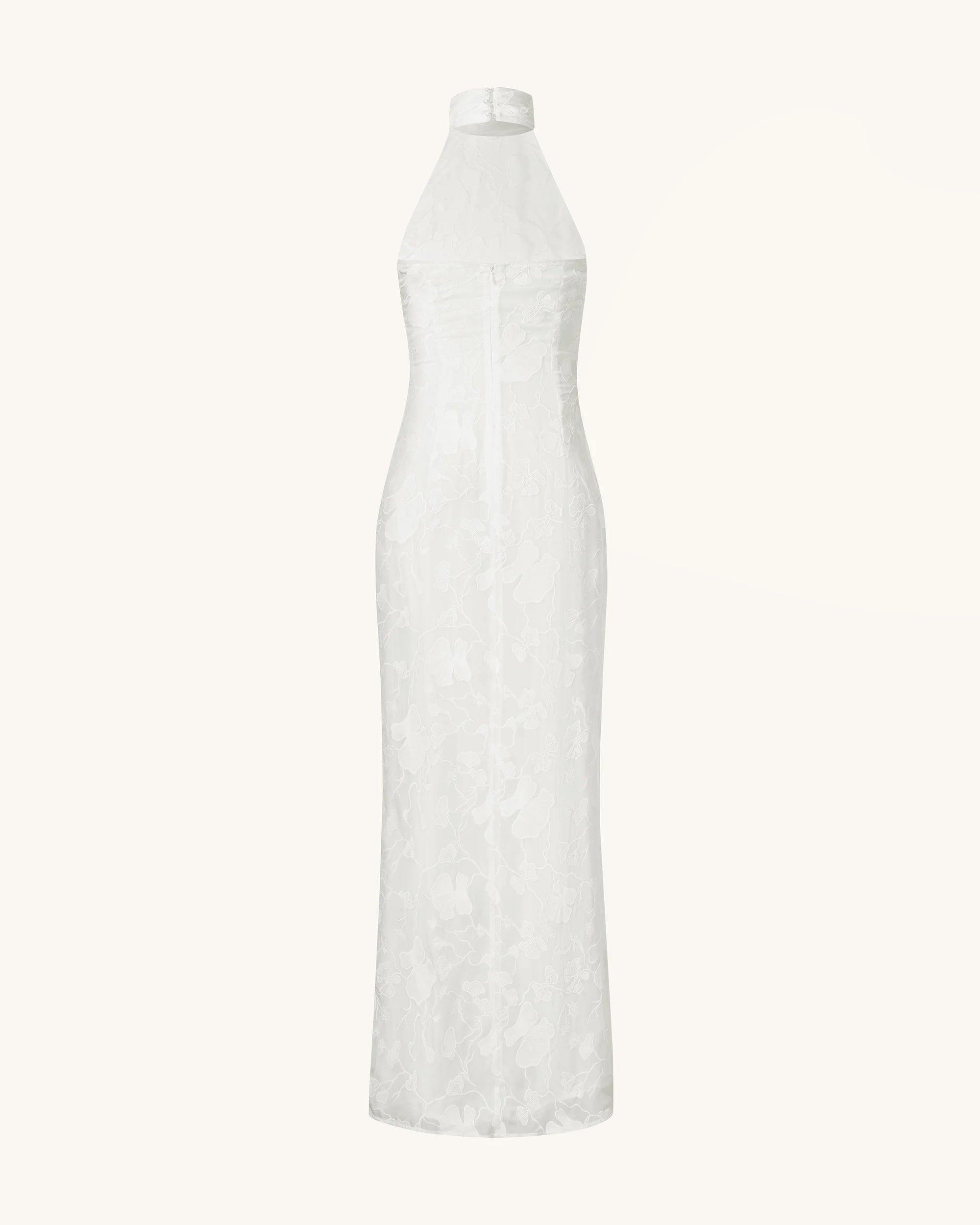 Elegant Sheath Halter Sleeveless Floral Applique White Floor-Length Prom Dress Women's Gown
