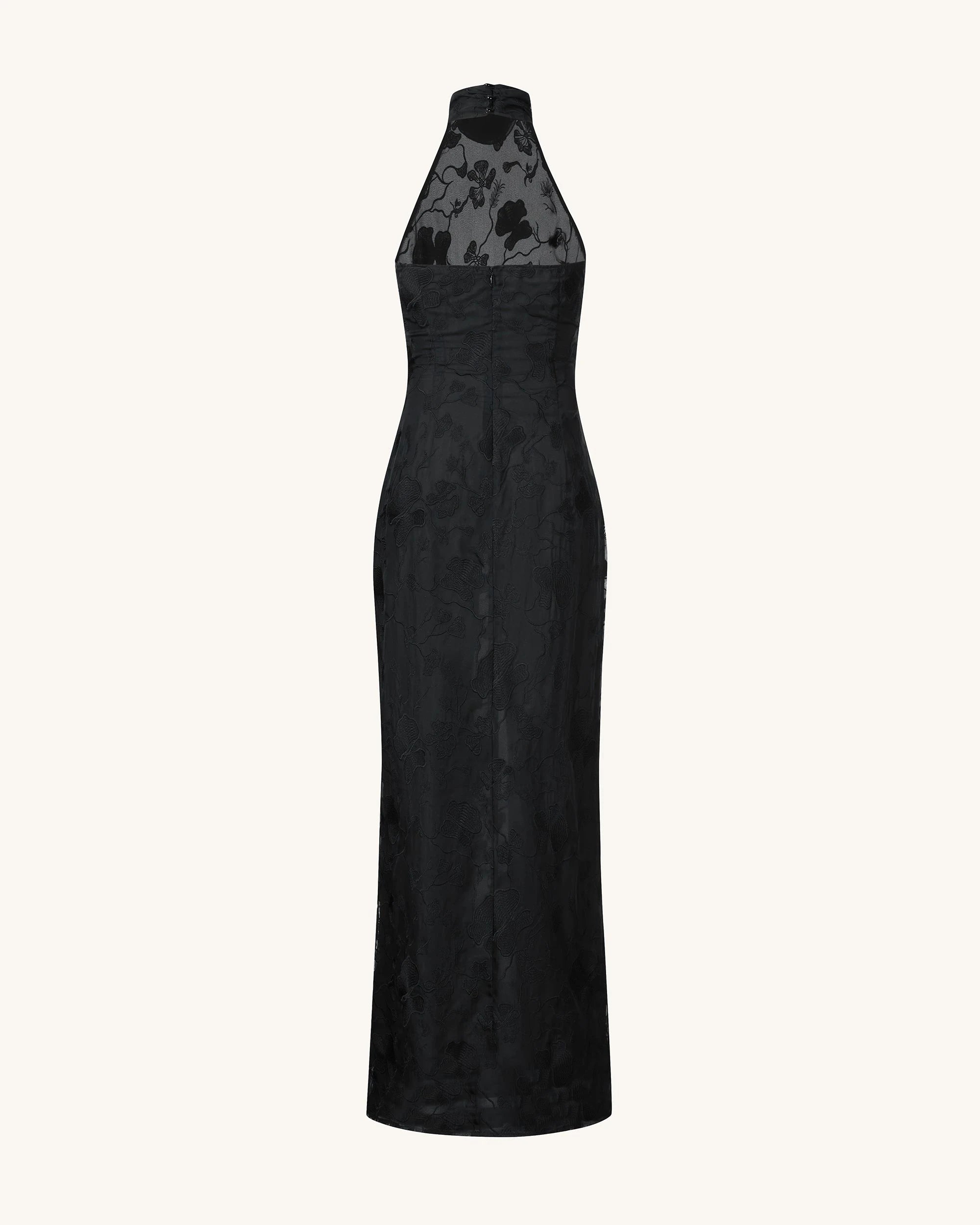 Elegant Sheath Halter Sleeveless Floral Jacquard Black Floor-Length Prom Dresses Women's Gown