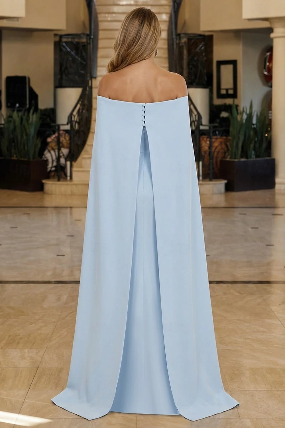 Elegant Sheath Off-Shoulder Long Sleeve Chic Light Blue Floor-Length Evening Gown