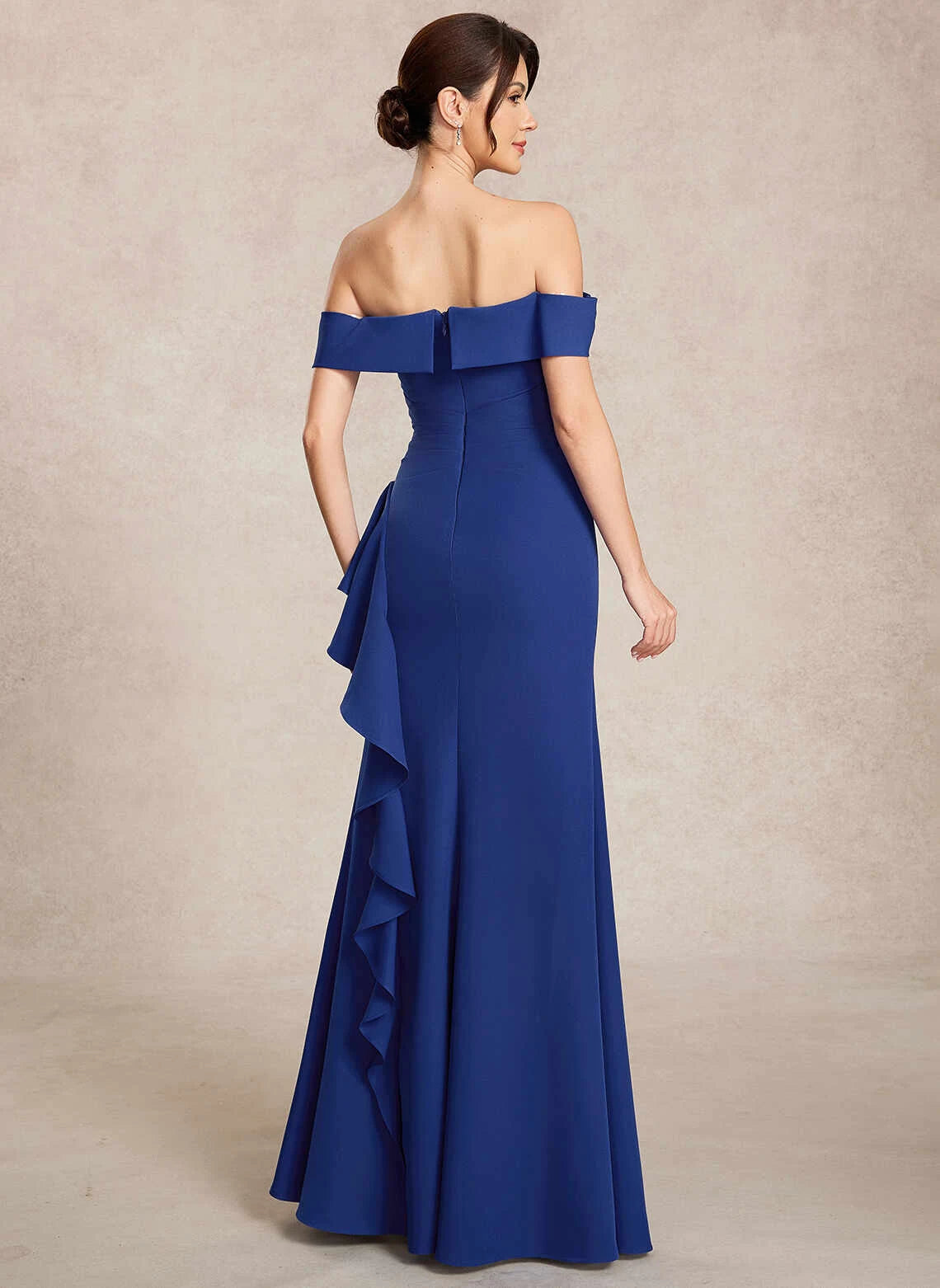 Elegant Sheath Off-Shoulder Ruffle Royal Blue Mother Of The Bride Dress
