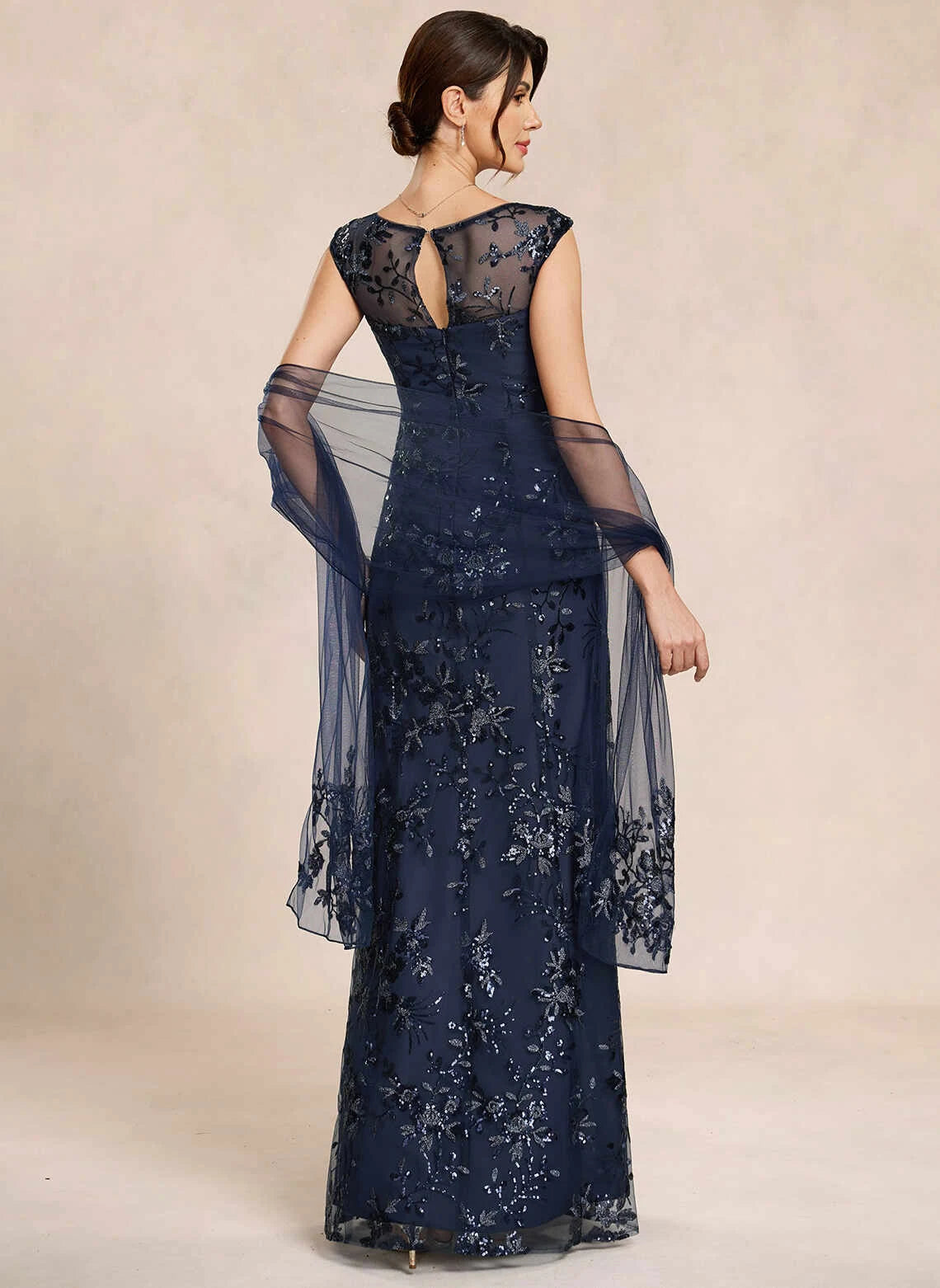 Elegant Sheath Square-Neck Sleeveless Sequin Navy Mother Of The Bride Dress