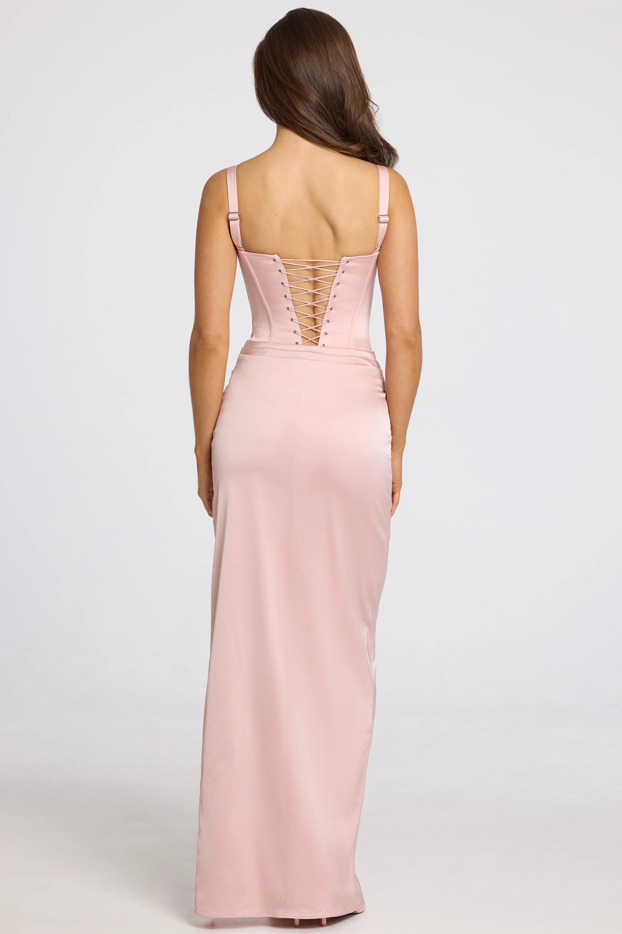 Elegant Sheath Square Neck Sleeveless Corset High Slit Blush Pink Prom Gown